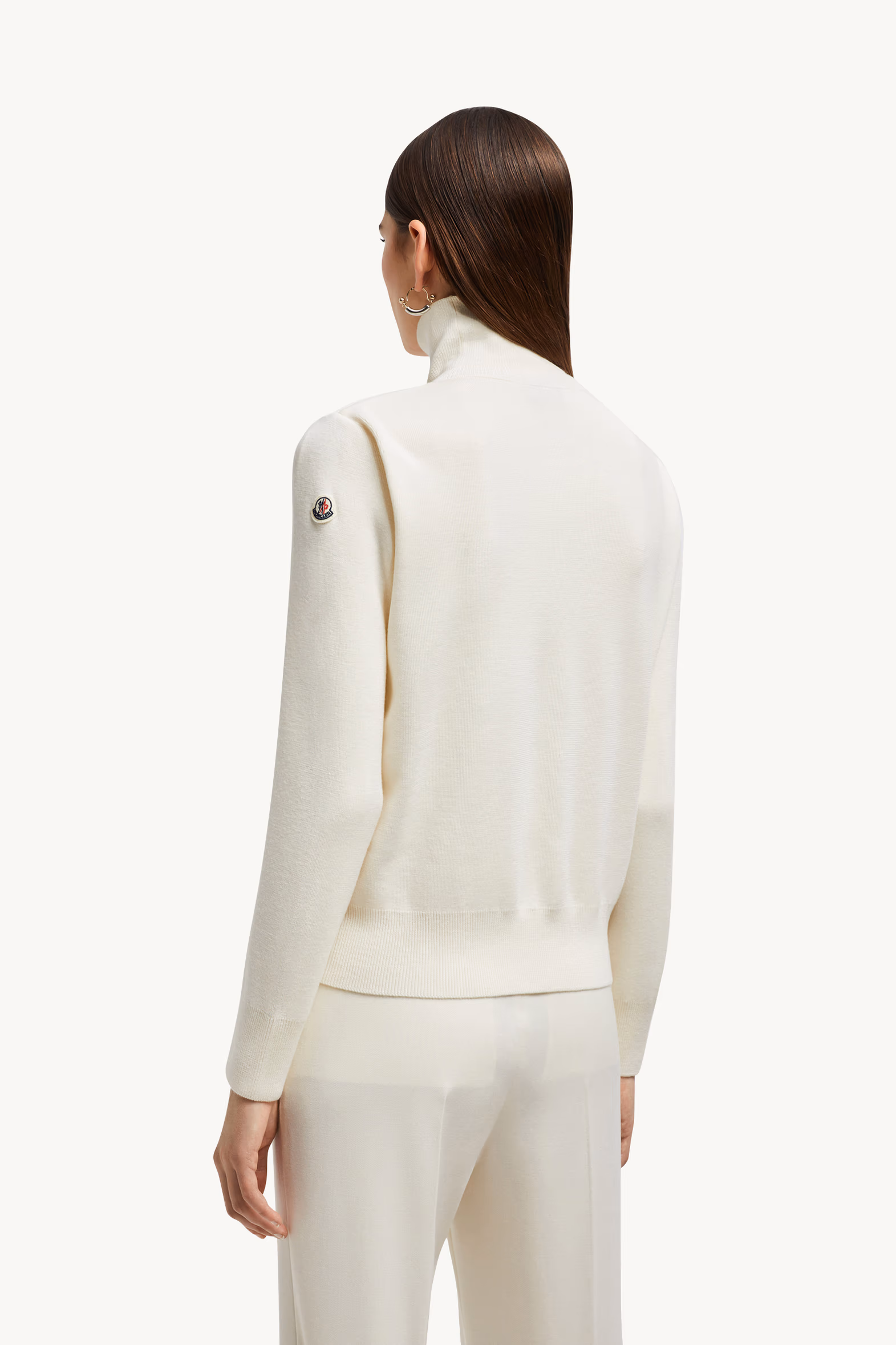 Cardigan zippé matelassé en laine Femmes Blanc Moncler 5